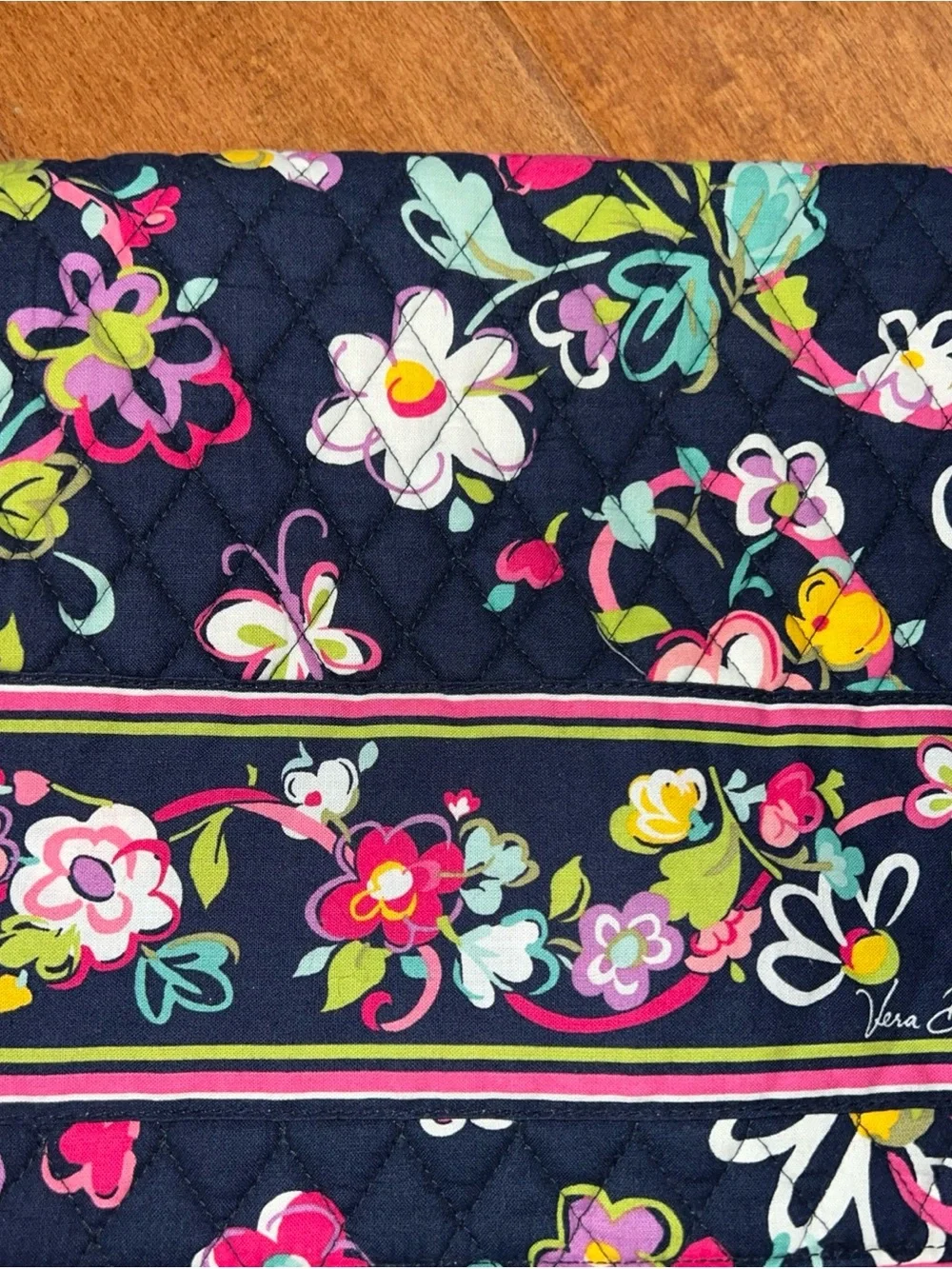 Vera Bradley Navy Floral Quilted Crossbody Bag with Pink & Green Accents